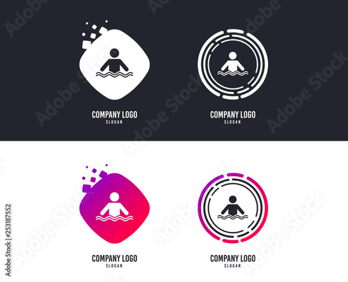 Logotype concept. Swimming sign icon. Pool swim symbol. Sea wave. Logo design. Colorful buttons with icons. Vector