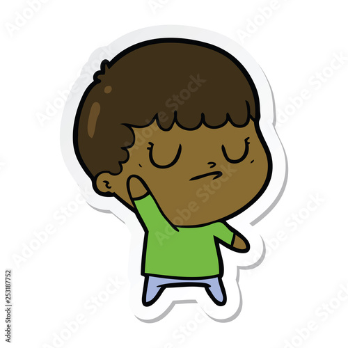 sticker of a cartoon grumpy boy