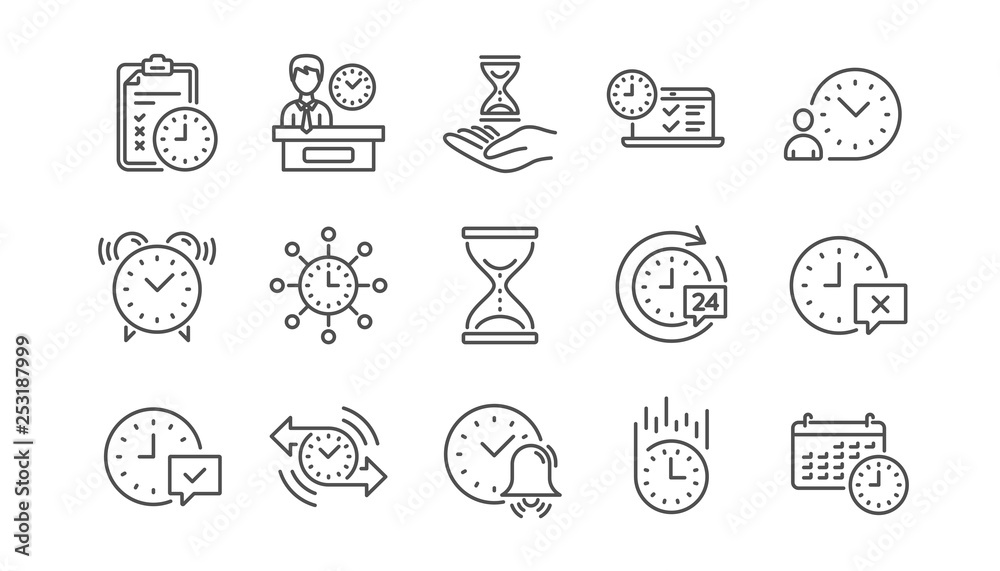 Time line icons. Calendar, Time management and Delivery. Hourglass linear icon set. Vector Time line icons. Calendar, Time management and Delivery. Hourglass linear icon set. Vector