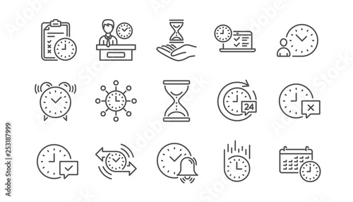 Time line icons. Calendar  Time management and Delivery. Hourglass linear icon set.  Vector