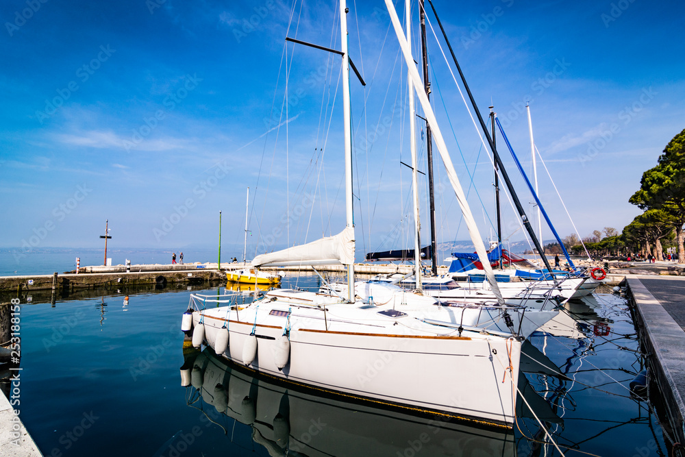 Fototapeta premium sail boats moored at the port on Lake