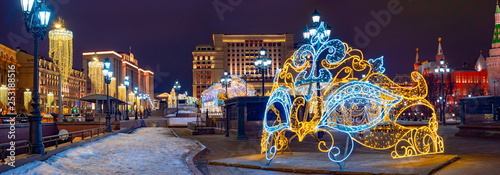 City the Moscow .Christmas installation at the Manege square, Russia.2019