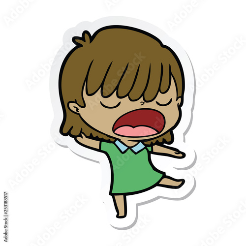 sticker of a cartoon woman talking loudly