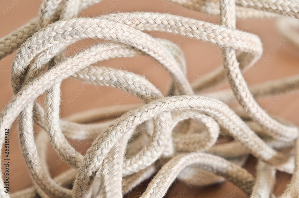 Tangled string on wooden table. Tangled string on wooden table.