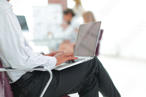 businessman typing on laptop.photo with copy space.