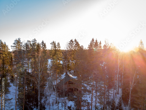 Aerial view of lakes in Finalnd in winter photo