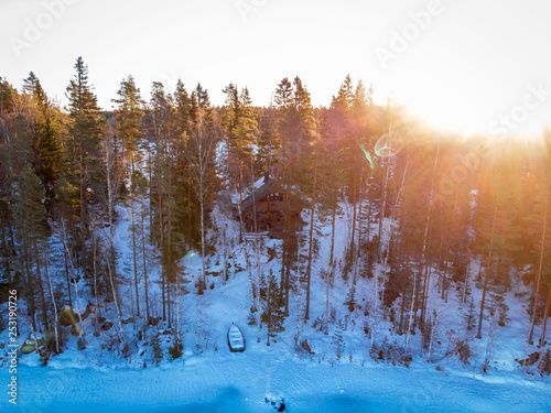 Aerial view of lakes in Finalnd in winter photo