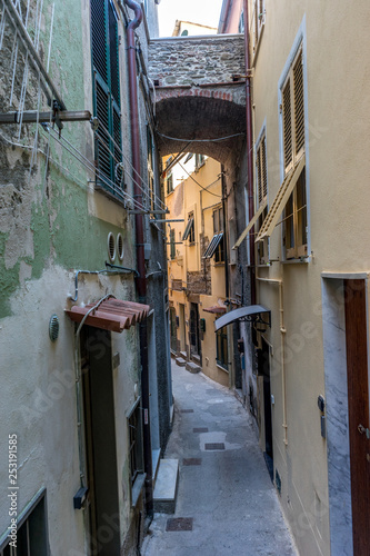 Italy, Cinque Terre, Vernazza, a narrow street © SkandaRamana