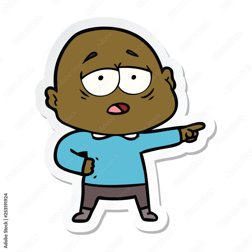 sticker of a cartoon tired bald man sticker of a cartoon tired bald man