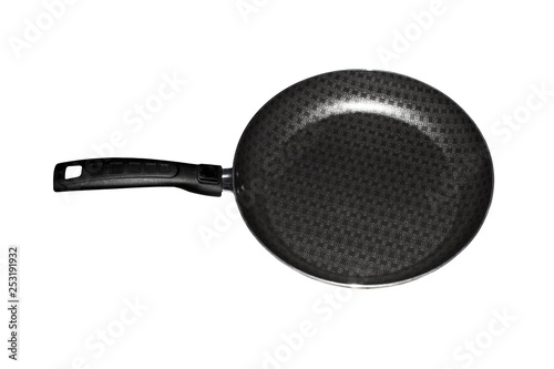 Frying pan with non-stick coating on white background.