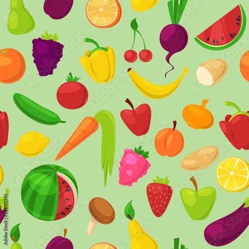 Fruits vegetables vector healthy nutrition of fruity apple banana and vegetably carrot for vegetarians eating organic food from grocery illustration vegetated set diet isolated on background