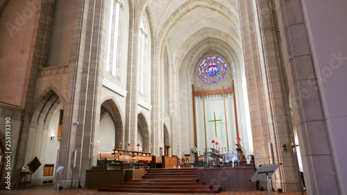 shot of religious chapel or funeral home for funeral service