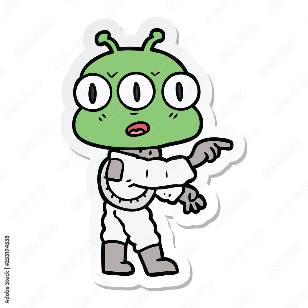 Obraz premium sticker of a cartoon three eyed alien
