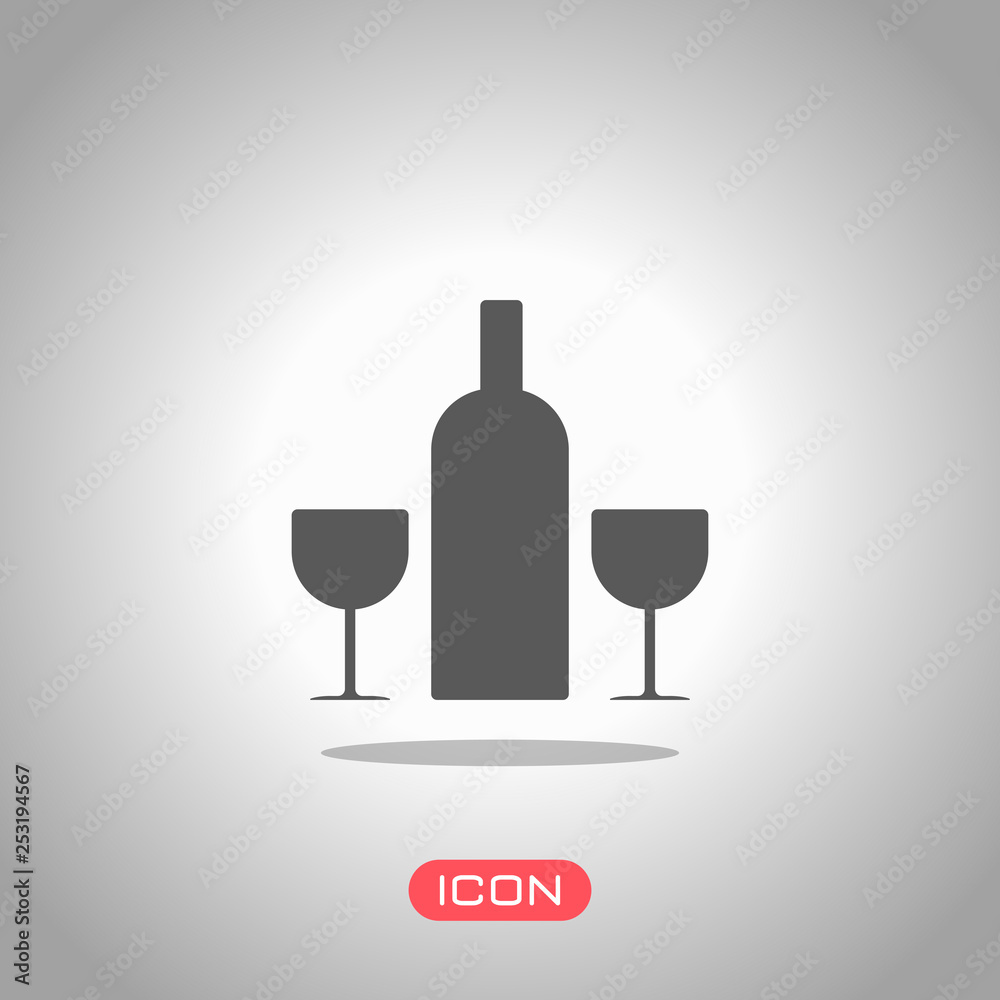 glasses and bottle. Icon under spotlight. Gray background glasses and bottle. Icon under spotlight. Gray background