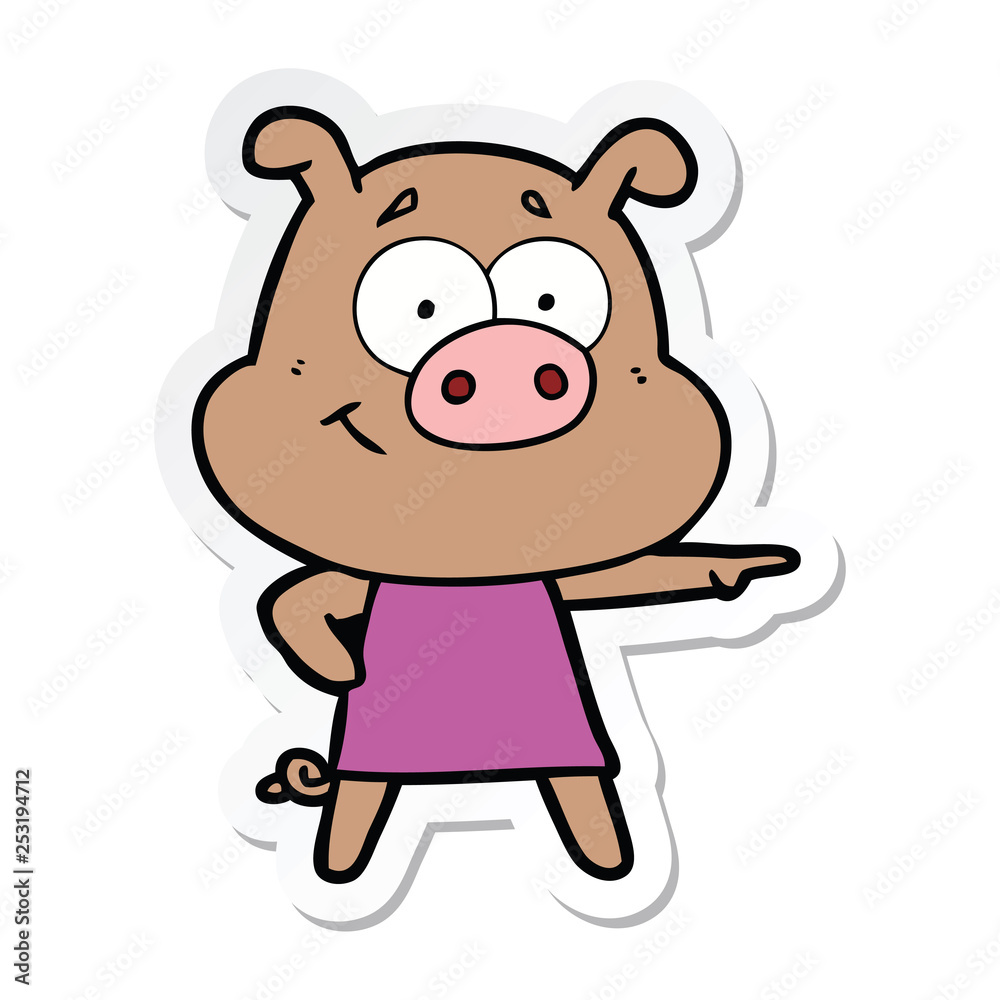 sticker of a happy cartoon pig sticker of a happy cartoon pig