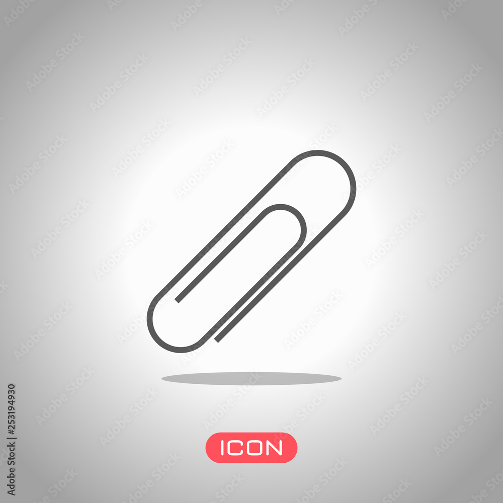 Paper clip icon. Icon under spotlight. Gray background Paper clip icon. Icon under spotlight. Gray background