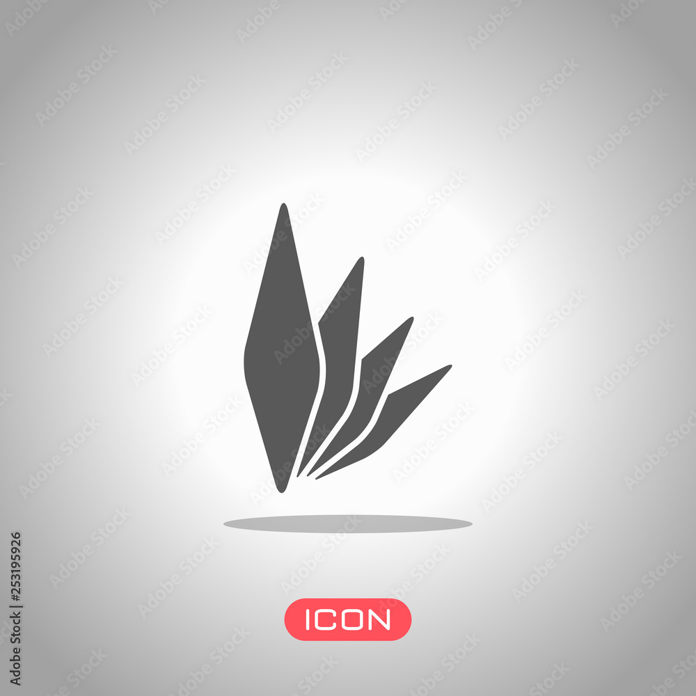 leaf bamboo. simple silhouette. Icon under spotlight. Gray background