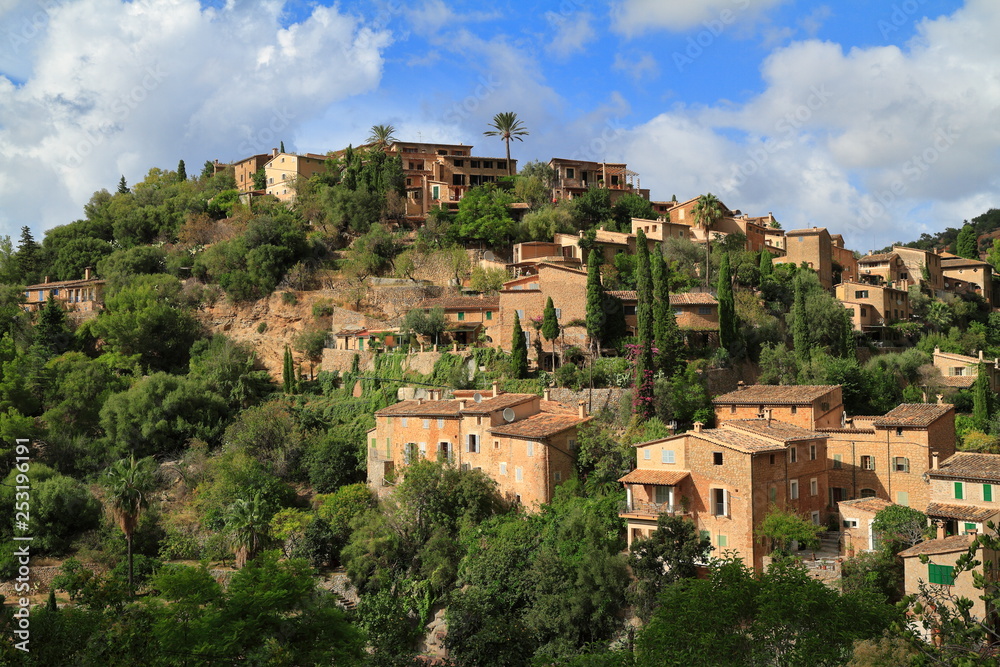 Panoramic view of the mediterranean village of Deja in Mallorca, Spain
