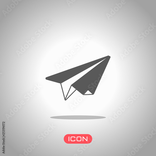 paper plane. origami glider. Icon under spotlight. Gray background