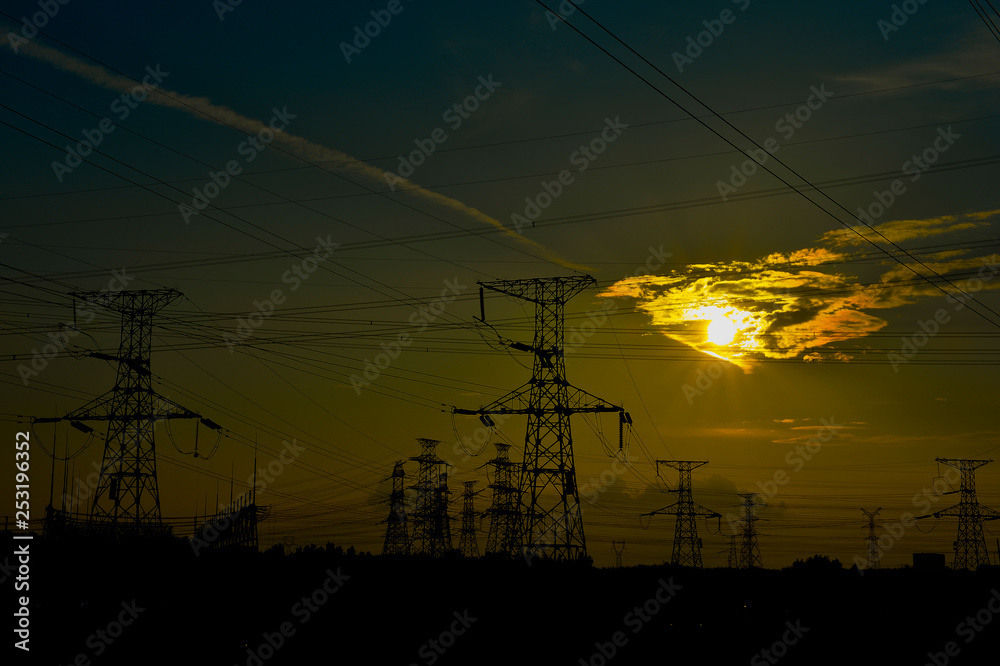 Fototapeta premium The power supply facilities of contour in the evening