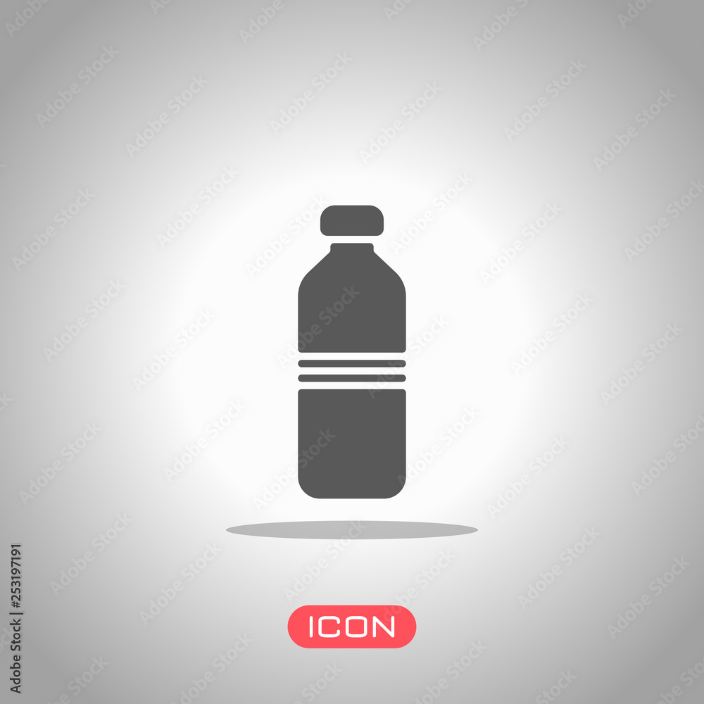 bottle of water, simple icon. Icon under spotlight. Gray background