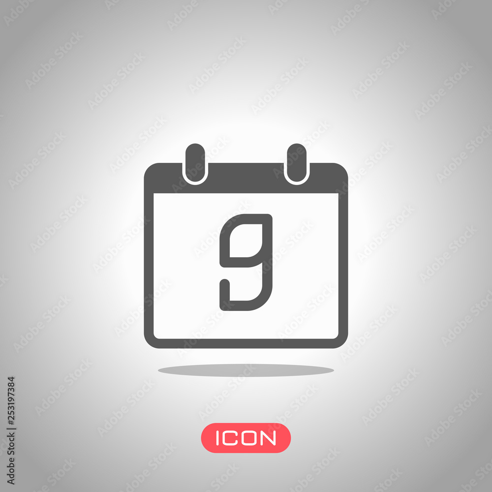 calendar with 9 day, simple icon. Icon under spotlight. Gray background calendar with 9 day, simple icon. Icon under spotlight. Gray background