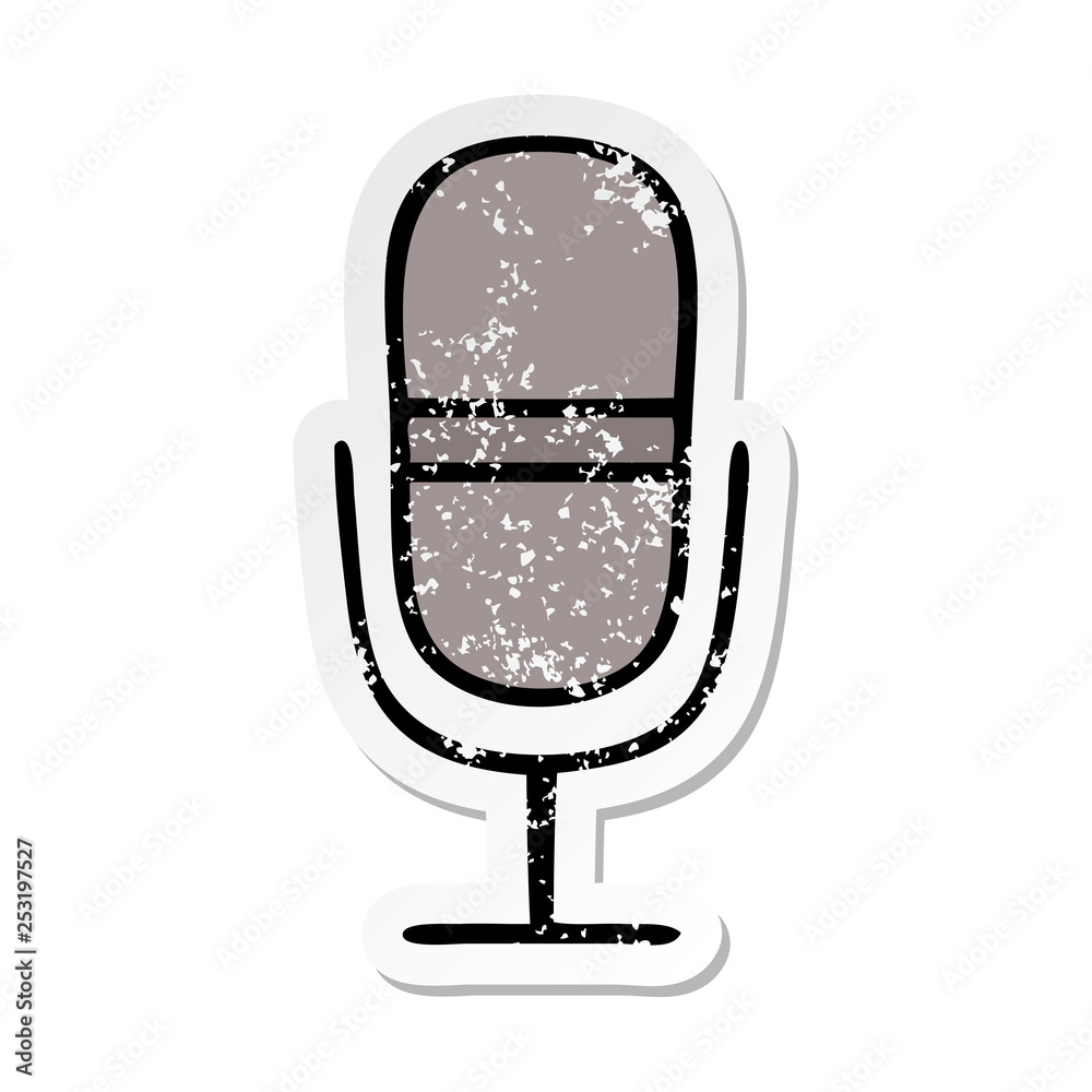 distressed sticker of a cute cartoon retro microphone distressed sticker of a cute cartoon retro microphone