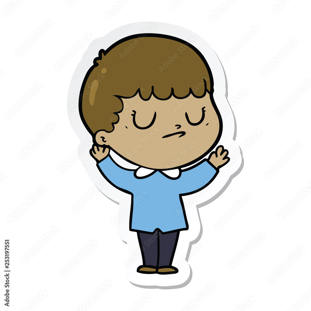 sticker of a cartoon grumpy boy sticker of a cartoon grumpy boy