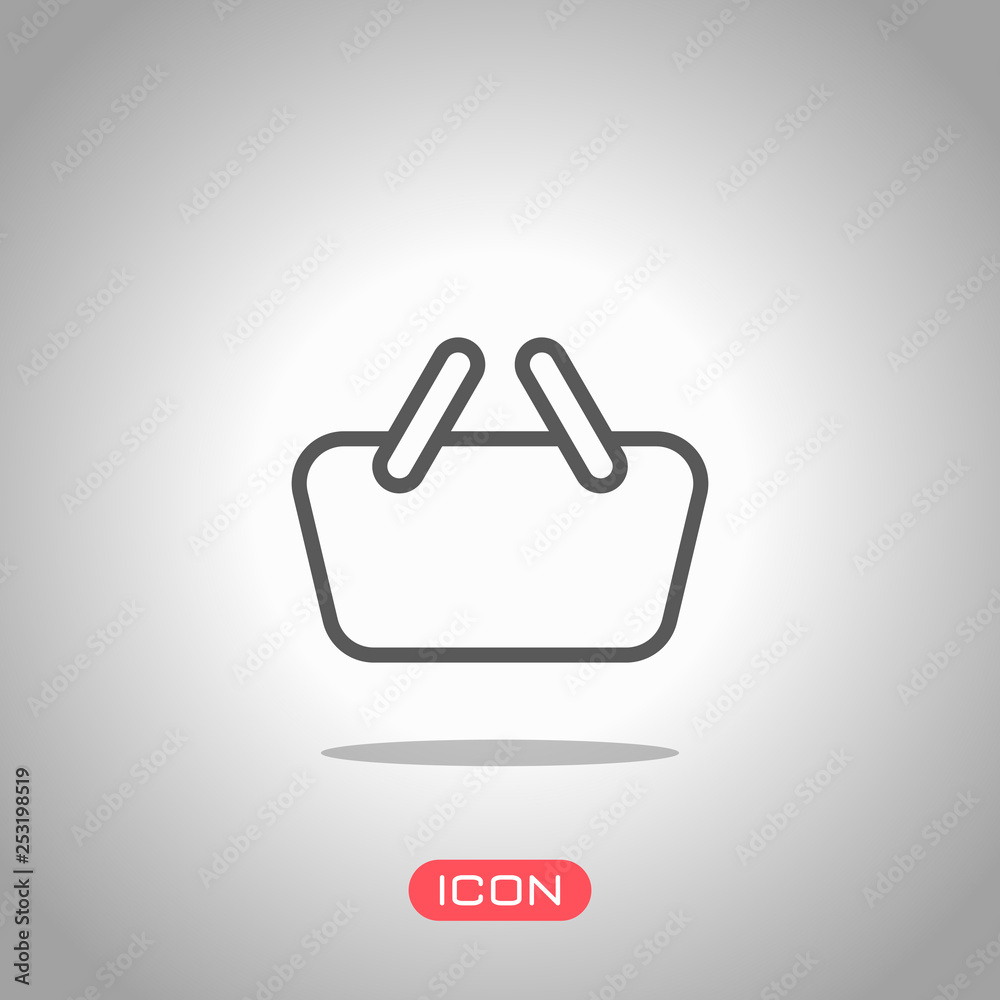 Shopping basket icon. Simple linear icon with thin outline. Icon under spotlight. Gray background Shopping basket icon. Simple linear icon with thin outline. Icon under spotlight. Gray background