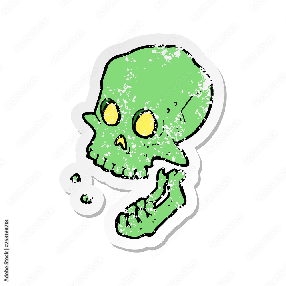 Obraz premium retro distressed sticker of a cartoon laughing skull