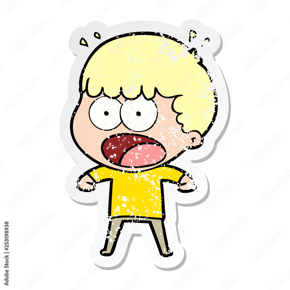 Fototapeta premium distressed sticker of a cartoon shocked man