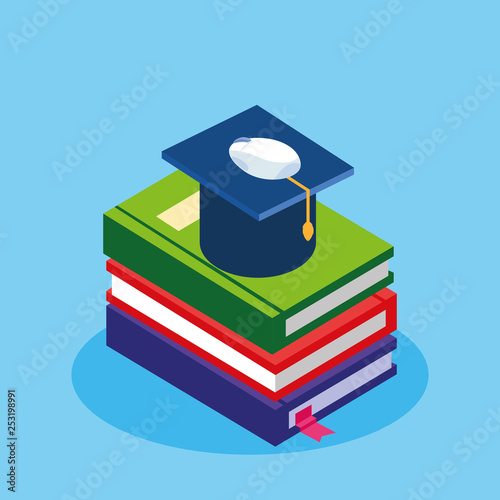 online education with ebooks and graduation hat