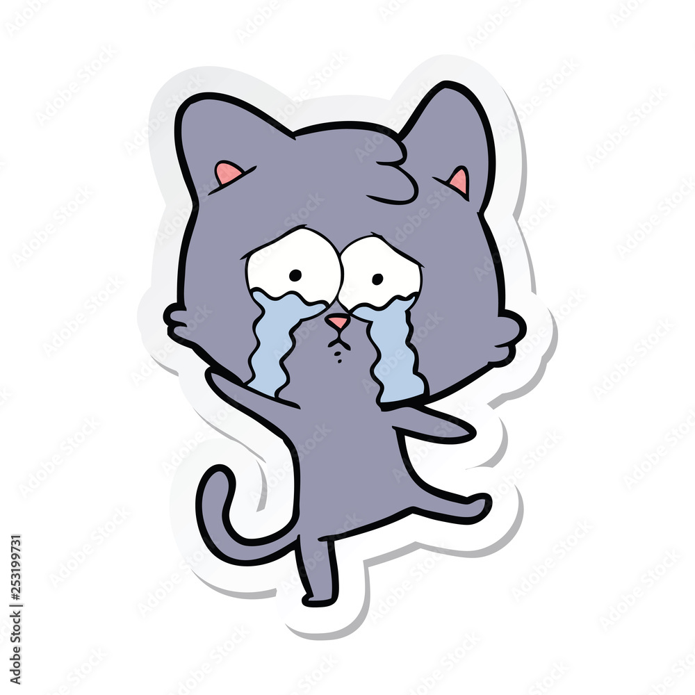 sticker of a cartoon crying cat sticker of a cartoon crying cat