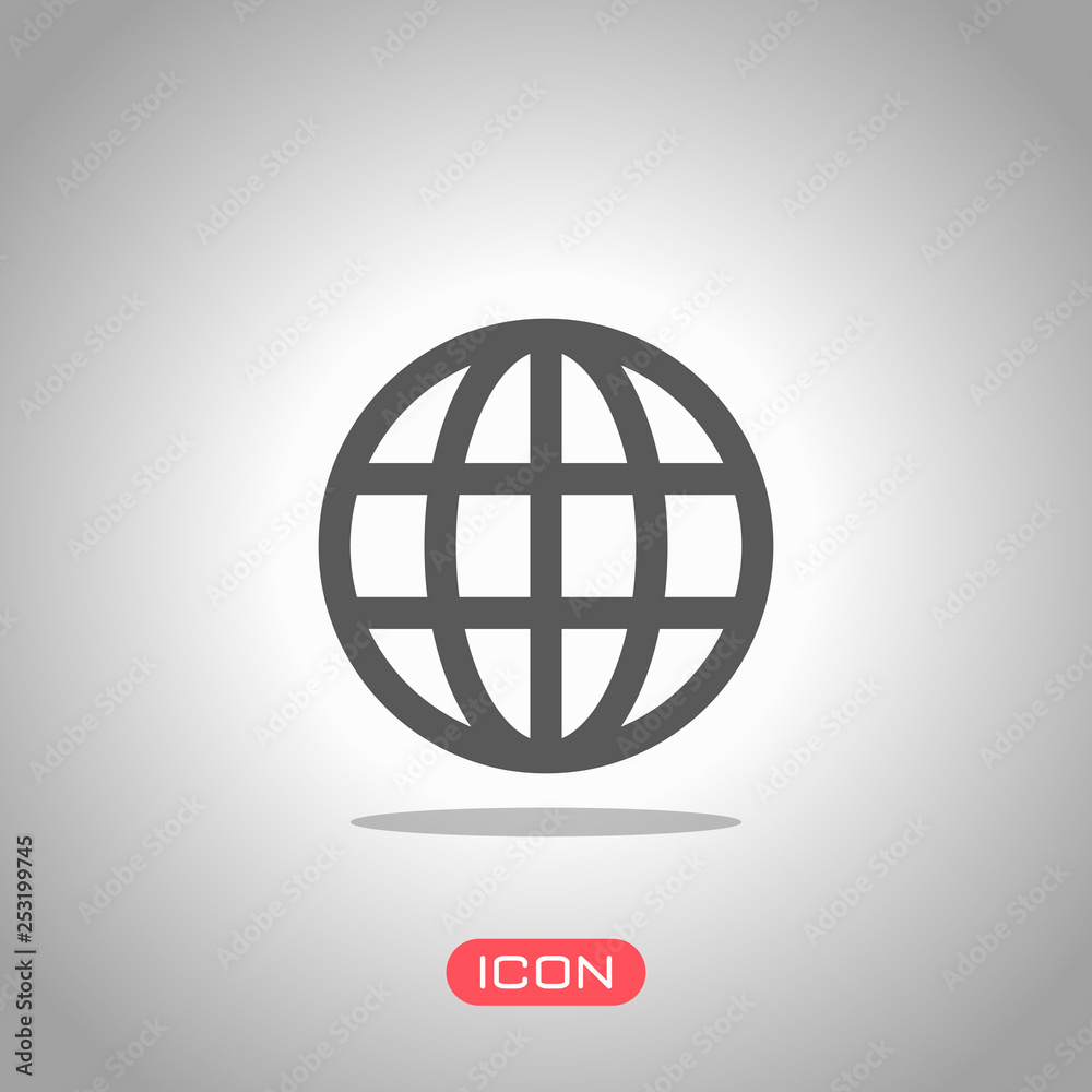 Simple globe icon. Linear. Icon under spotlight. Gray background Simple globe icon. Linear. Icon under spotlight. Gray background