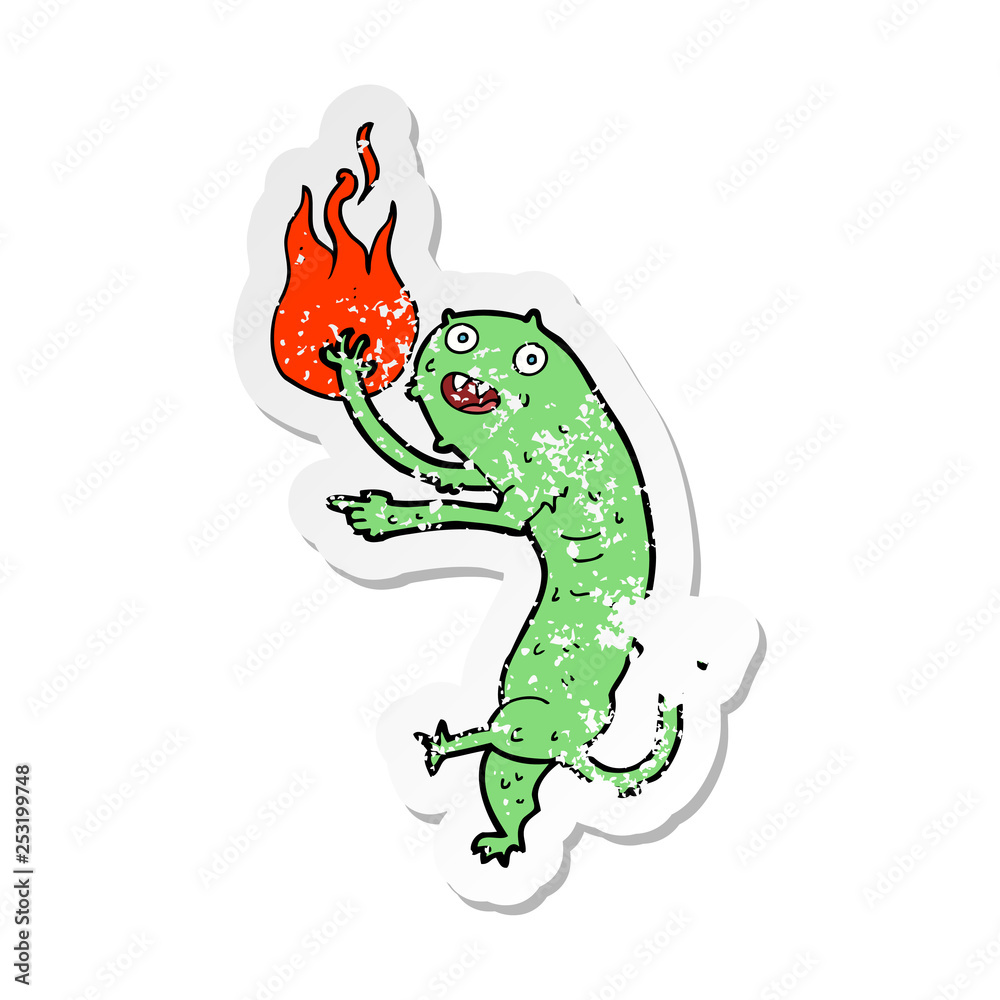 retro distressed sticker of a cartoon little imp retro distressed sticker of a cartoon little imp