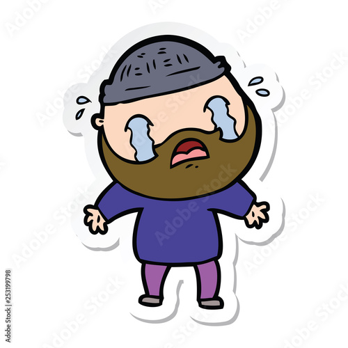 sticker of a cartoon bearded man crying