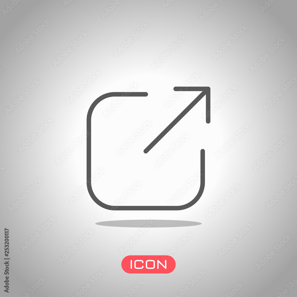 Share, logout or upload. Diagonal arrow out square. Icon under spotlight. Gray background Share, logout or upload. Diagonal arrow out square. Icon under spotlight. Gray background