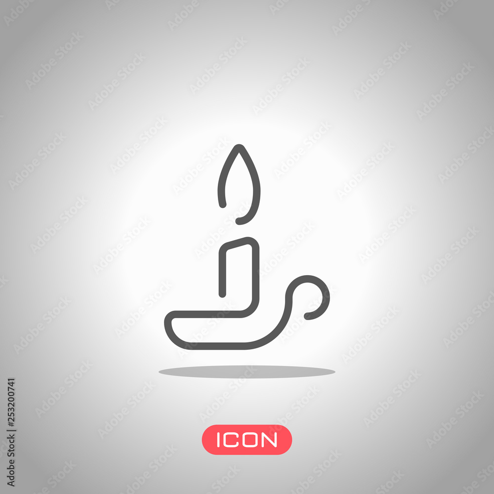 Simple outline candle icon. One line style. Icon under spotlight. Gray background Simple outline candle icon. One line style. Icon under spotlight. Gray background