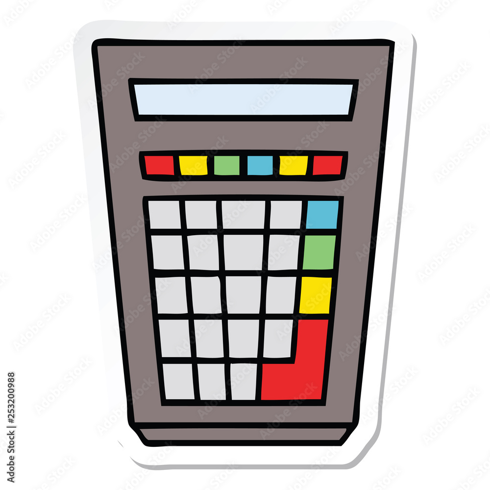 sticker of a quirky hand drawn cartoon calculator sticker of a quirky hand drawn cartoon calculator