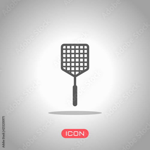 Fly swatter icon. Icon under spotlight. Gray background