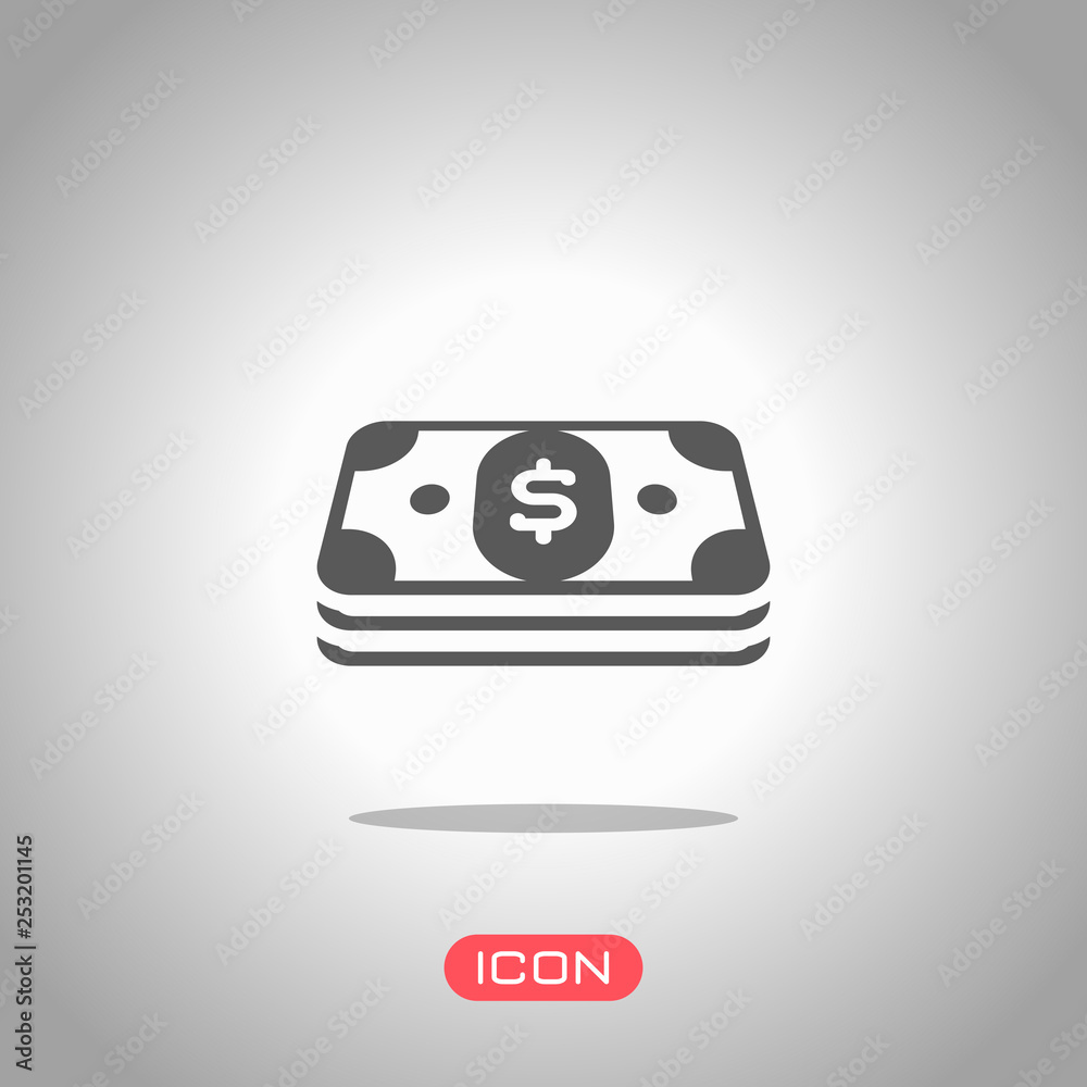 Pack of dollar money or vouchers. Business icon. Icon under spotlight. Gray background Pack of dollar money or vouchers. Business icon. Icon under spotlight. Gray background