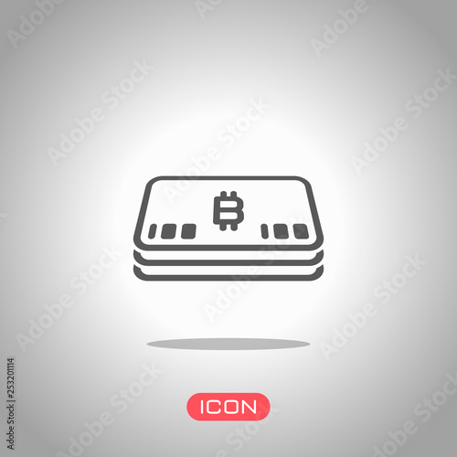 Pack of bitcoin money or vouchers. Business icon. Icon under spotlight. Gray background