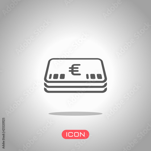 Pack of euro money or vouchers. Business icon. Icon under spotlight. Gray background
