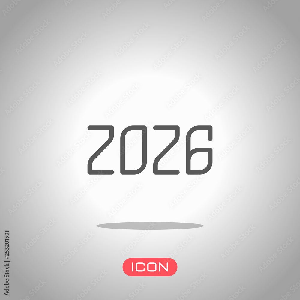 2026 number icon. Happy New Year. Icon under spotlight. Gray background 2026 number icon. Happy New Year. Icon under spotlight. Gray background