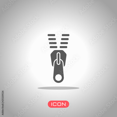 Zipper tool icon, Open state. Icon under spotlight. Gray background