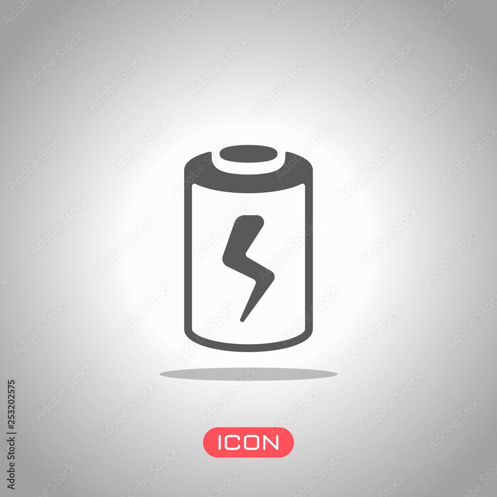 Charging battery with lightning sign, technology icon. Icon under spotlight. Gray background Charging battery with lightning sign, technology icon. Icon under spotlight. Gray background