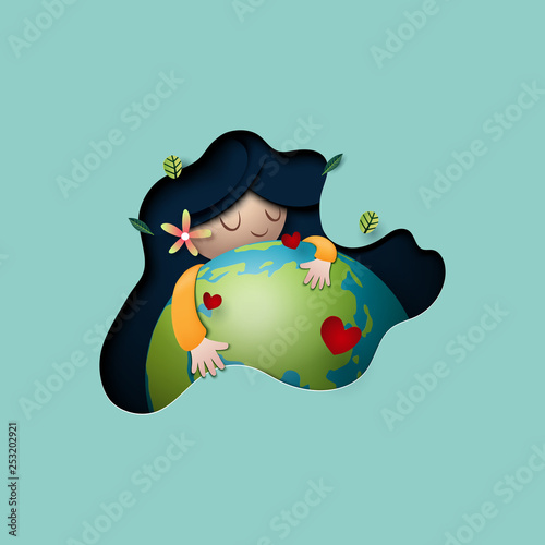 Paper art of mother earth day concept and nature background template.Ecology and environment conservation creative idea concept.Vector illustration.