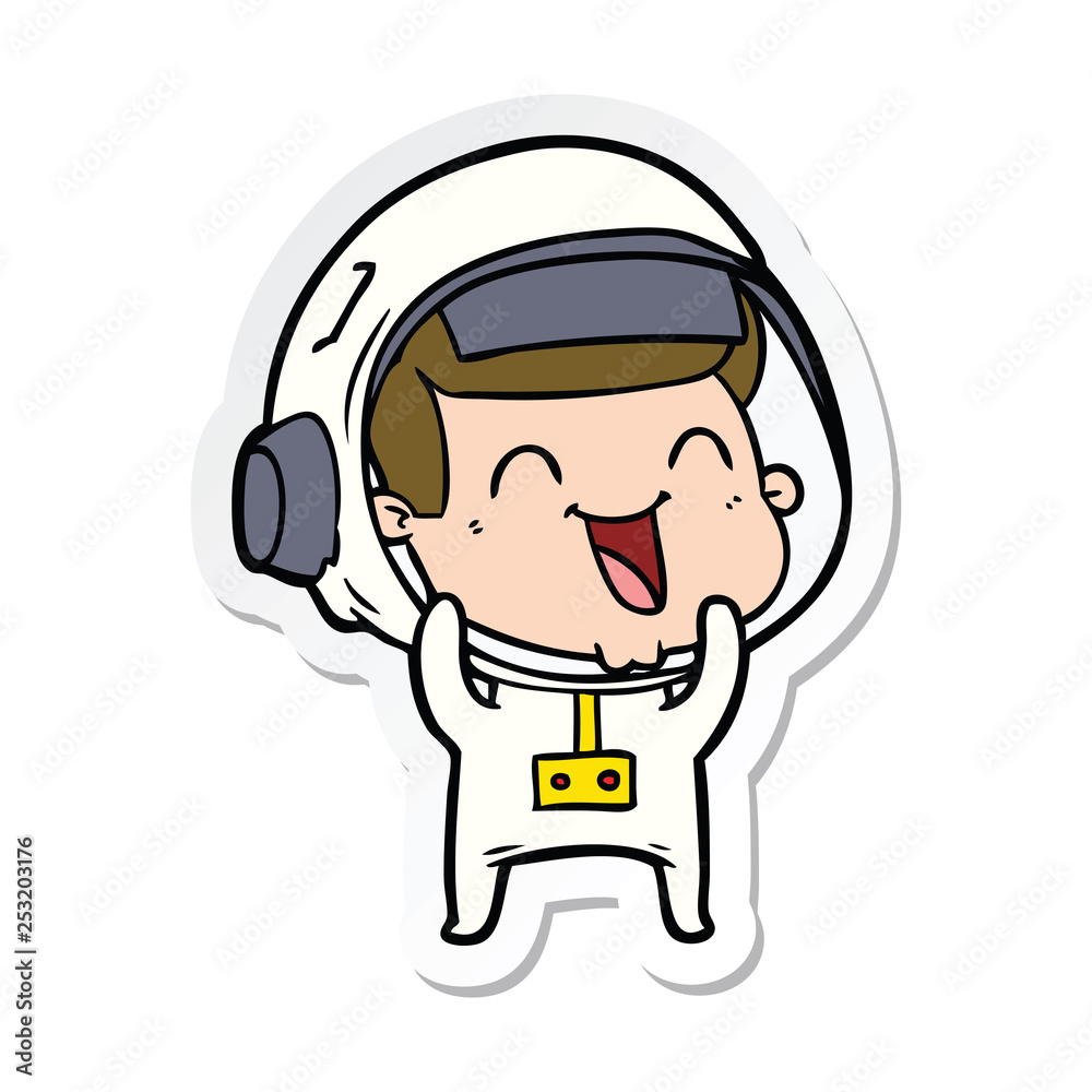 sticker of a happy cartoon astronaut