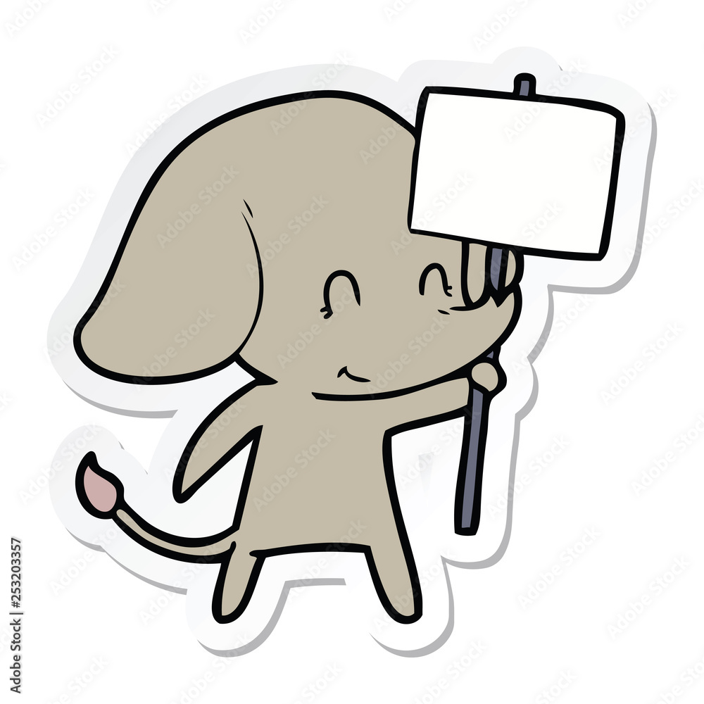 Obraz premium sticker of a cute cartoon elephant with sign