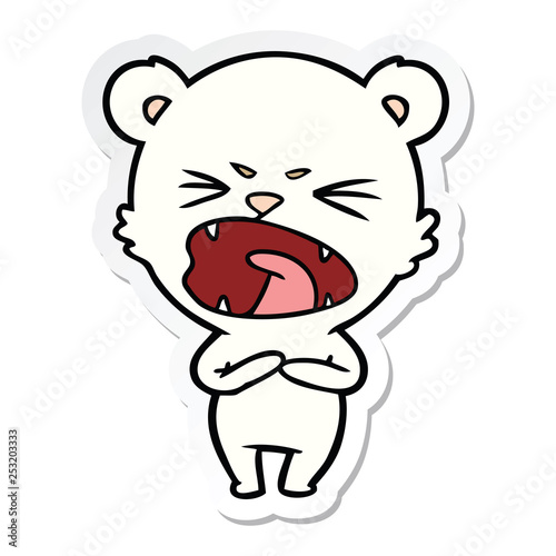 sticker of a angry cartoon polar bear